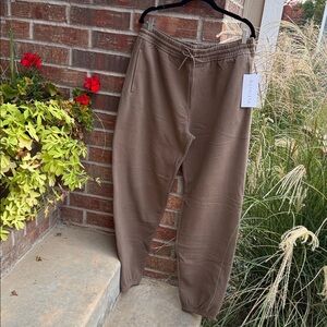 Athleta Ladies L Tall Medium Tan (Mocha) Easy Fleece Jogger Pants